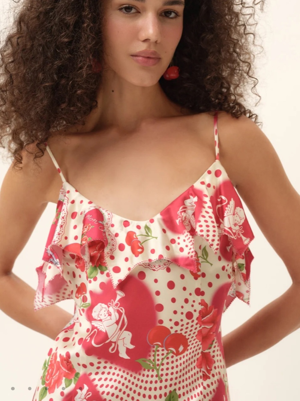 For Love & Lemons Cupid Love Dot Asymmetrical Midi Dress - Picture 3 of 5
